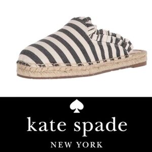 Kate Spade Laila Black & Cream Ruffle Espadrilles Mules Shoes Sz 7 $128 Retail